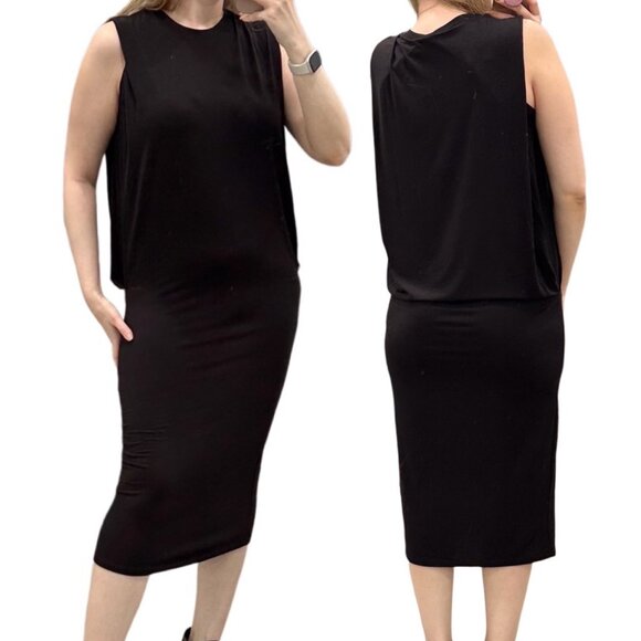 Halston Heritage Sleeveless Casual Tank Midi Dress in Black Women's Size M - Picture 1 of 14